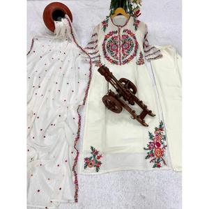 ATRACTIVE GEORGETTE BORDADO TRABAJO TOP PANT CON DUPATTA BLANCO - Product Image 2