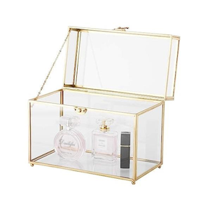 Vintage Mirrored Bottom Glass Keepsake <b>Box</b> Jewelry Organizer Decorative Accent <b>Vanity</b> Bridal Party Gift Candy Table Boxes - Product Image 4