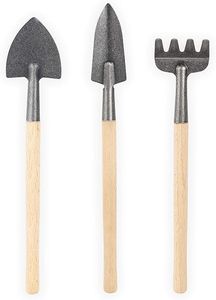 Ensemble d'outils de jardinage miniatures modernes avec longues poignées en bois, pelle et râteau pour l'entretien des plantes succulentes - Product Image 5