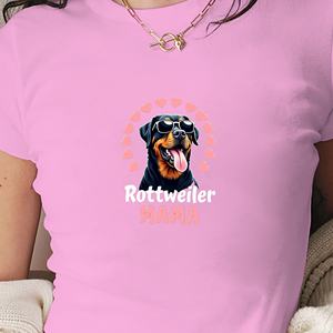 Camiseta de manga corta de punto con estampado ajustado Y2K para mujer Rottweiler Mama - Product Image 2