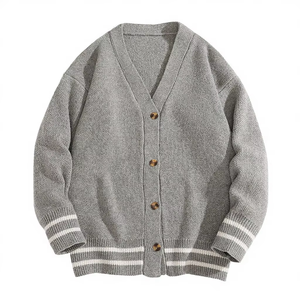 Cardigan en acrylique tricoté pour homme, style vintage décontracté, col rabattu, respirant, anti-plis, avec logo frontal, personnalisé en usine - Product Image 3