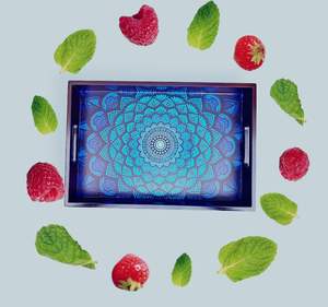 Plateau de service décoratif en bois, fait main, en bois de manguier, avec poignées découpées, plateau de service décoratif, plateau de service pour desserts - Product Image 4