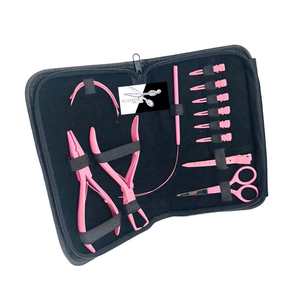 Kit d'outils pour extensions de cheveux rose imperméable de haute qualité, comprenant des pinces à micro-anneaux en acier inoxydable, des ciseaux et des pinces pour salon - Product Image 6
