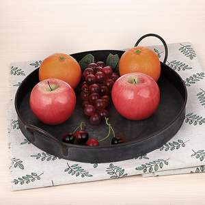 Bandeja de Servicio Redonda de Hierro Galvanizado Rústico con Asas para Mesa de Centro, Almacenamiento y Decoración del Hogar - Product Image 6