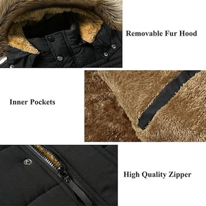 Men's Black Hooded Puffer Jacket With <b>Fur</b> <b>Trim</b> Windproof Winter Coat Casual Style Regular Fit Polyester Wadding Zipper Closure - Product Image 5