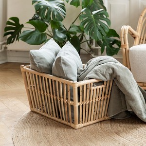 Cane rattan short <b>basket</b> combo <b>cheap</b> price handcrafted storage <b>baskets</b> with cut out handles - Product Image 6