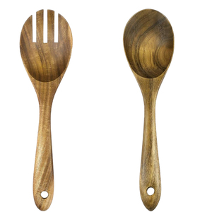 Juego de utensilios para servir ensalada de madera de acacia ecológica hechos a mano, utensilios de servir de madera con mango largo de primera calidad para la cocina al mejor precio - Product Image 1
