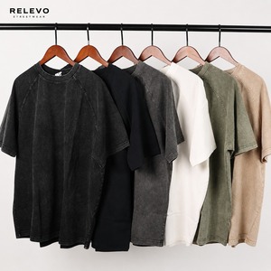 T-shirt oversize en coton lavé de haute qualité pour homme, manches raglan, col rond, streetwear, couleur unie, haut en jersey à manches courtes - Product Image 1
