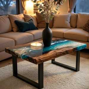 Modern Latest Collection Solid Live Edge Wooden <b>Dining</b> <b>Table</b> Transparent Epoxy Resin Restaurant & Cafe <b>Dining</b> <b>Table</b> - Product Image 6