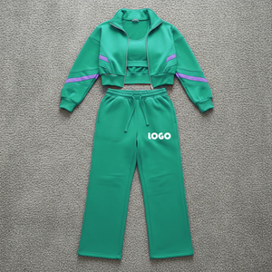 Custom logo Distressed Full Zip up Pullover Towel <b>Embroidery</b> Tracksuit 2 Pieces Cozy Sweatpants and Cropped Hoodie <b>Set</b> for Women - Product Image 1