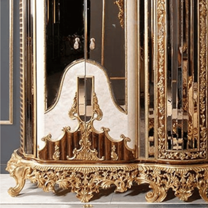 Armoire de luxe sur mesure en bois massif style baroque royal, ivoire, noyer, or, ornée de sculptures, avec portes miroir, meubles haut de gamme - Product Image 6