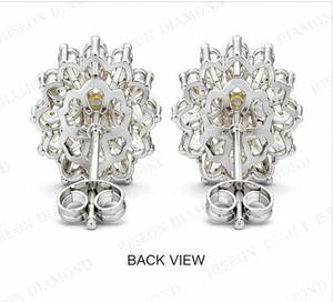 Elegant floral inspired halo diamond stud earrings in 18K <b>rose</b> gold with round center stone and petal accent diamonds for sparkl - Product Image 4