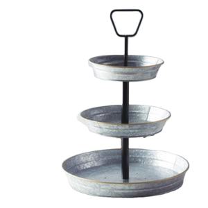 Plateau de service à 3 niveaux de style ferme, en métal galvanisé, support à dessert et à présentation avec poignée, style vintage, porte-gâteau, porte-cupcake - Product Image 1