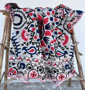 Handmade Vintage Suzani Kantha <b>Quilt</b> Colorful Floral Motif Hand Embroidered Cotton Reversible Boho Bedding <b>Throw</b> - Product Image 5