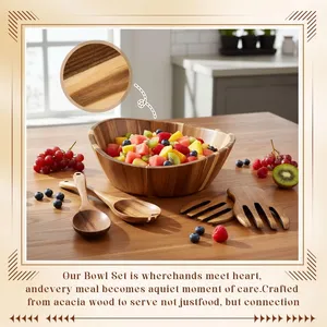 ชามไม้ดีไซน์หรูหราสำหรับใช้ในครัวและห้องรับประทานอาหาร เหมาะสำหรับเสิร์ฟผลไม้ สลัด พาสต้า ของว่าง และอาหารแห้ง พร้อมพื้นผิวขัดเรียบเนียน - Product Image 3