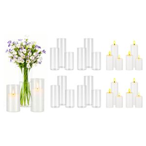 Set di 24 Candele a Colonna con Vasi in Vetro, Portacandele Cilindrici Trasparenti, Alti Centrotavola per Decorazioni Matrimoniali - Product Image 1