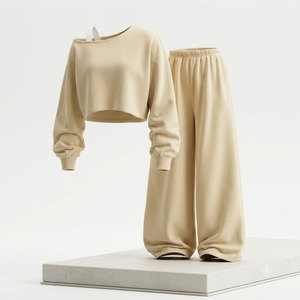 Buy wholesale Women's Oversized Cropped Sweatshirt Wide Leg Pants 2 Piece Lounge <b>Set</b> Casual Matching Outfit For Women - Product Image 6