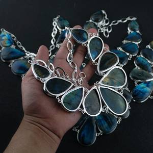 Handcrafted Pear Labradorite Necklace 925 Sterling Silver Bridal Gemstone Pendant Elegant Jewelry Gift Women - Product Image 3