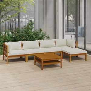 Solid Acacia <b>Wood</b> 6-Piece Patio Lounge <b>Set</b> with Cream Cushions for <b>Garden</b> Use - Product Image 1