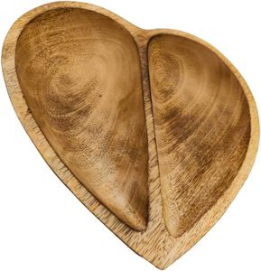 Bol en bois en forme de cœur de 10 pouces, marron, à 2 compartiments, fait main, plateau de service fonctionnel, plat de collection - Product Image 4