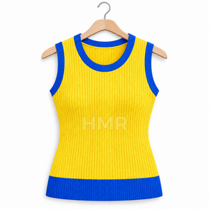 HMR Sorority Sisterhood <b>Yellow</b> Blue Contrast Knitted Sleeveless Tank <b>Top</b> O-Neck Casual Wear With Custom Logo - Product Image 5