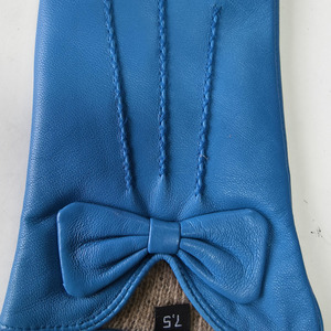 Blue Leather Wrist <b>Gloves</b> With Bow Sweet Style Unlined Winter Casual Daily Use - Product Image 4