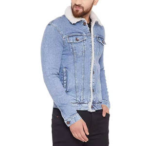 Winter fleece lined men denim jacket thick warm sherpa collar outerwear distressed blue jean <b>coat</b> fashion casual - Product Image 4