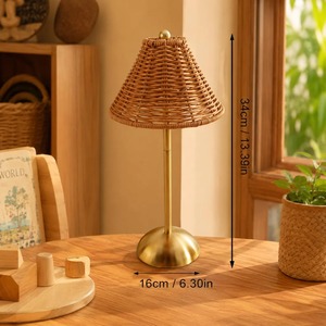 <b>Rattan</b> Shade <b>Table</b> Lamp For <b>Bedside</b> Reading Light Handmade Woven Night Lamp Living Room Bedroom Cozy Ambient Lighting Decor - Product Image 5