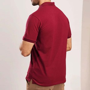 Polo à manches courtes pour homme, couleur bordeaux, coupe classique, tissu tricoté, design boutonné - Product Image 4