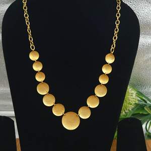 Gold Plated Brass Graduated Disc <b>Necklace</b>, Handmade Textured Coin <b>Statement</b> <b>Necklace</b> bohemian Chunky Chain <b>Necklace</b> - Product Image 1