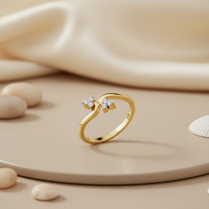 HandMade 10k Gold Flower <b>Ring</b> Manufacturer Custom Design VVS1 Lab Grown Diamond Minimalist <b>Open</b> Bypass <b>Ring</b> - Product Image 2