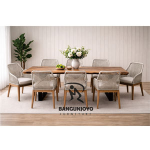 Juego de Mesa de Comedor de Madera Monkey Pod con 8 Sillas de Respaldo Sólido y Detalles de Cuerda Tejida, Diseño Moderno para Comedores - Product Image 4