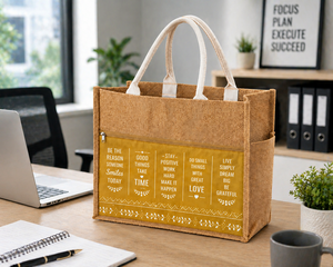 Sac fourre-tout surdimensionné en jute écologique, imprimé moutarde, grande capacité, pour la plage, les fêtes, les courses - Product Image 4