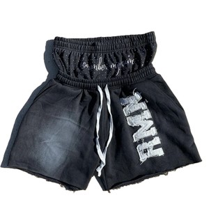 Custom Embroidery Logo Rhinestone Ripped Sun Fade Distressed Double Waist Casual Breathable Eco-Friendly Men's <b>Fleece</b> <b>Shorts</b> - Product Image 1