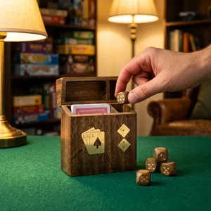 Caja de Madera Hecha a Mano para Cartas de Juego con Compartimento para Dados, Estuche de Almacenamiento para Noches de Juego, Entretenimiento en el Hogar, Decoración para Salas de Juego - Product Image 2