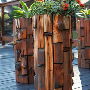 Support à fleurs en bois massif style Wabi Sabi, décoration, rangement, pour appartement, chambre, salon, durable, design artistique carré - Product Image 1