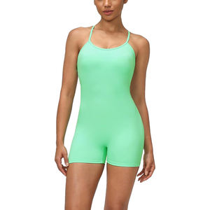 Combinaison de yoga à col montant pour femme, sans couture, tenue de sport, dos découpé, manches longues, en Spandex et Polyester, taille croisée sculptante - Product Image 1