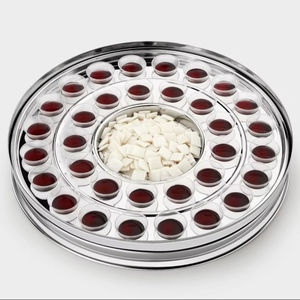 EXCLUSIVE Durable Stainless Steel Combo Communion Tray 33 Cups Bread Center <b>Mirror</b> Finish NO LID NO BOTTOM RING Church Use - Product Image 1