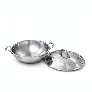 Wok (Kadhai) Tradicional Premium de Acero Inoxidable de Triple Capa con Tapa, Soporte para Olla, Asas Laterales, 28 cm, Color Plateado, Duradero - Product Image 1