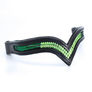 Banda para cejas de caballo ecuestre de cuero ligero de alta calidad con cristales de colores multicolores Diamantes de imitación Banda para cejas de cuero acolchado - Product Image 5