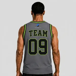 Camiseta de Baloncesto Gris Personalizada para Hombre, Cuello en V, Sin Mangas, Impresión Sublimada, Nombre y Número Personalizados 09, Malla Transpirable, Corte Regular, 100% - Product Image 2