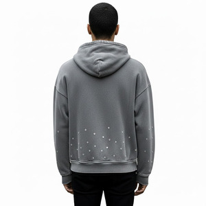 Nouvel arrivage : Sweat à capuche zippé gris oversize pour homme en molleton bouclette avec poches ornées de strass, style décontracté automne - Product Image 2
