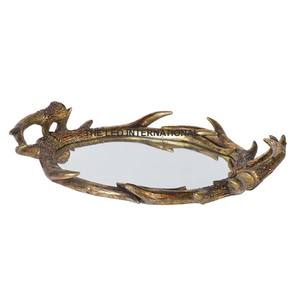 Plateau créatif en verre miroir, design en forme de bois de cerf, cadre en laiton finition antique, utilisation commerciale, plats et assiettes - Product Image 1