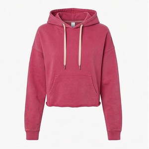 Womens Casual Style Acid <b>Wash</b> Pullover Crop Hoodies Long Sleeve <b>Tech</b> Fleece Custom 3D Embroidered Cut Raw Hem Street - Product Image 1
