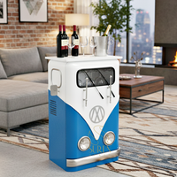 Mini-bar SUREN SPACE en bois massif, design bleu et blanc, style bus, meuble moderne pour salon, porte-bouteilles et verres