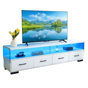 White 4-Drawer <b>TV</b> Stand for <b>TVs</b> up to 80\" <b>Flat</b> Screen Cabinet Door Living Room Storage Entertainment Center - Product Image 6