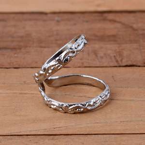 SHYAM JEWELRS Handmade 925 Sterling <b>Silver</b> Luxury Floral Scroll Arthritis Splint <b>Ring</b>-<b>Adjustable</b> Double Band Joint Support - Product Image 2