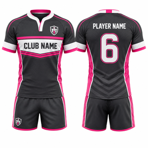 Conjunto de Camiseta de Rugby Sublimada Personalizada, Unisex, Manga Corta, Negro, Rosa, Blanco, Absorbe la Humedad, Ajuste Atlético, Adulto, Todas las Temporadas - Product Image 1