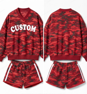 Women's Red 2-Piece V-Neck Sweater Shorts <b>Set</b> Loose Fit Sporty <b>Knitted</b> Polyester Above Knee All Seasons - Product Image 5