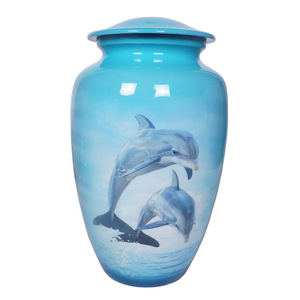 Urna de Metal con Diseño de Delfín Azul Claro para Cenizas, Urna Conmemorativa para Adultos, Tema Oceánico Pacífico, Recuerdo Funerario - Product Image 1